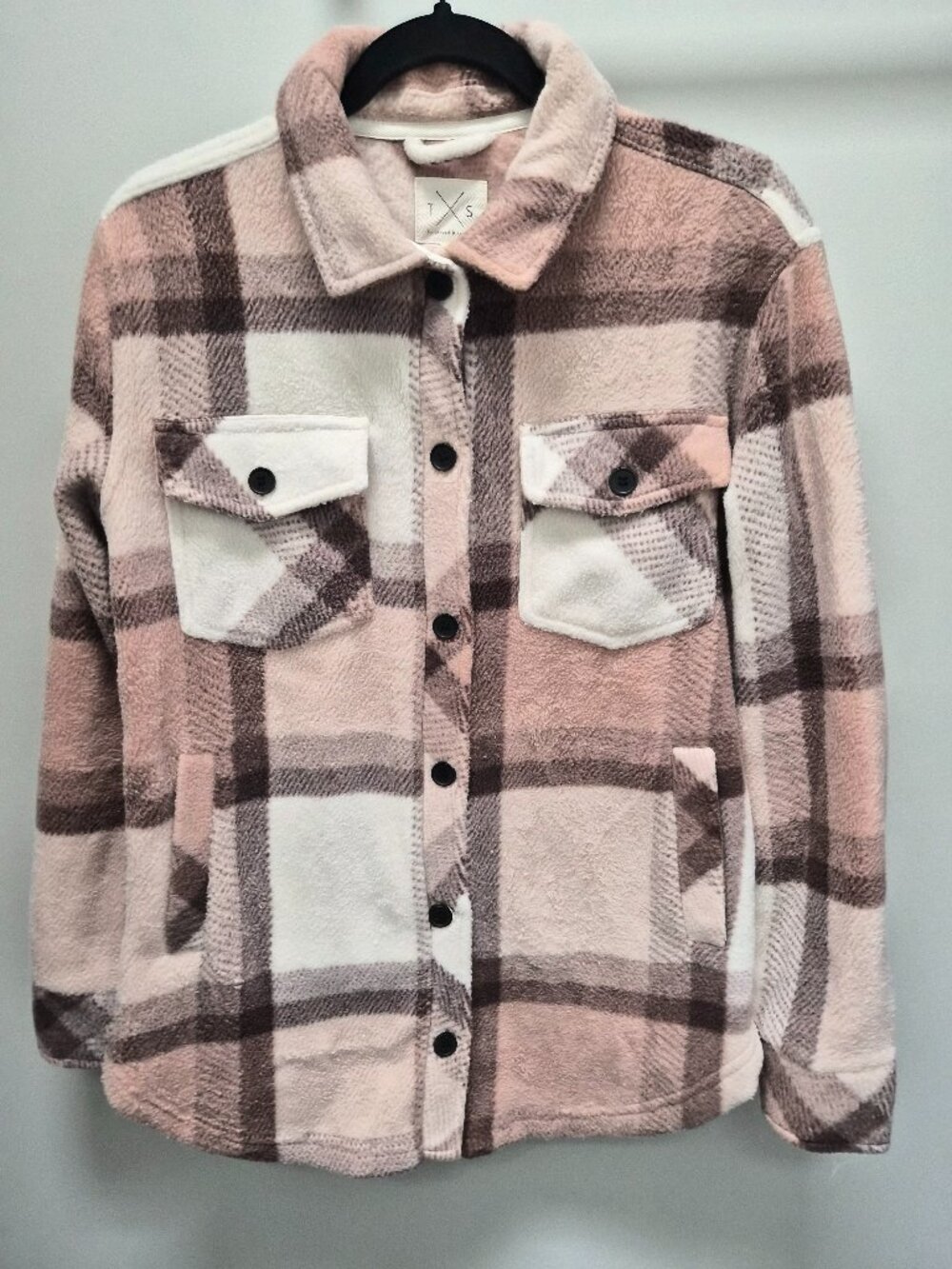 Thread & Supply Mauve and White Plaid Teddy Shacket